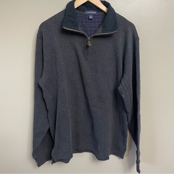 Lands' End Other - Land’s End men Large 1/4 Zip Pullover gray  Elbow Patches cotton preppy casual